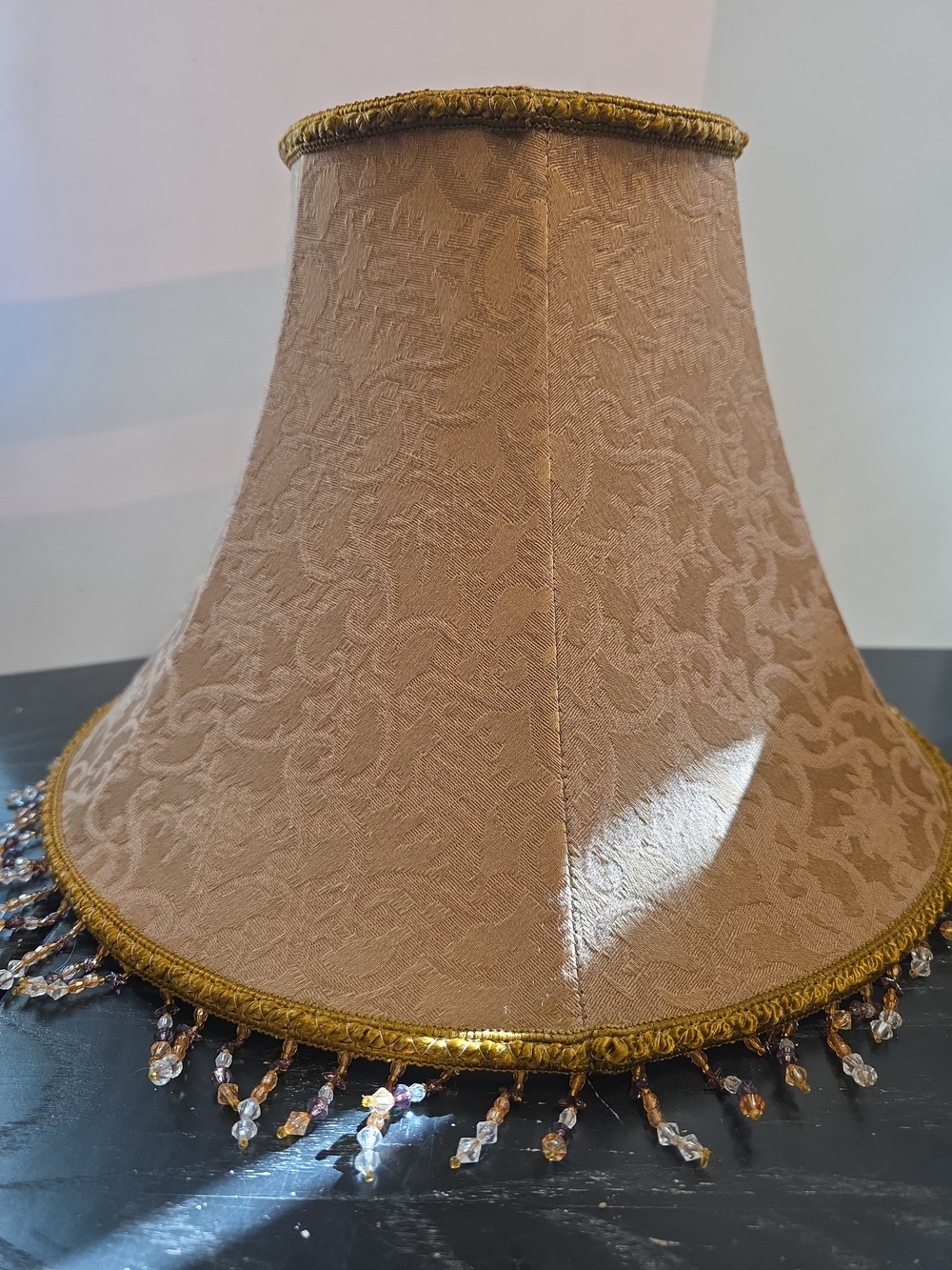 VtgVictorian Bell Lampshade, Brocade Fabric, Glimp Braid Trim,beaded Fringe,pic
